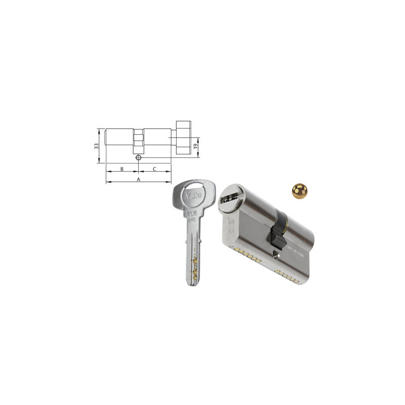CILINDRO YALE SEGURIDAD YL6 NIQUEL CON POMO 30X30